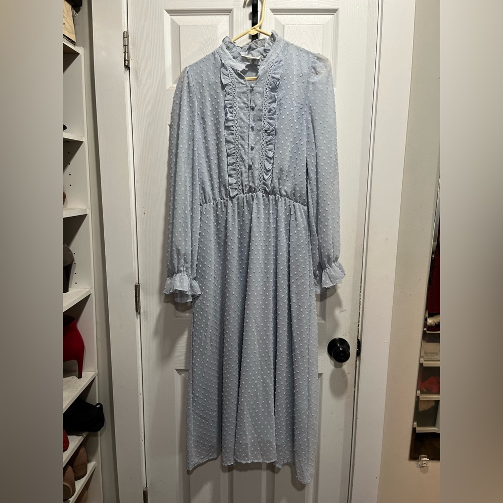 Honeylove Sky Blue Textured Long Sleeve Dress